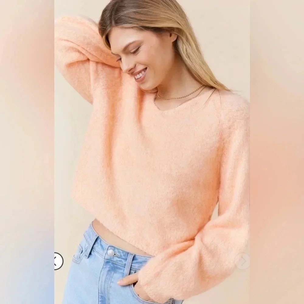 Francesca's Miami Fuzzy V Neck Pullover Sweater Size Medium